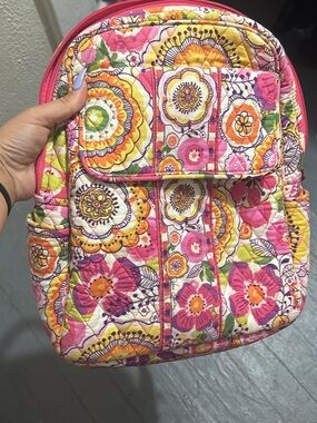 Vera Bradley Quilted Floral Backpack in Pink, Yellow & Orange